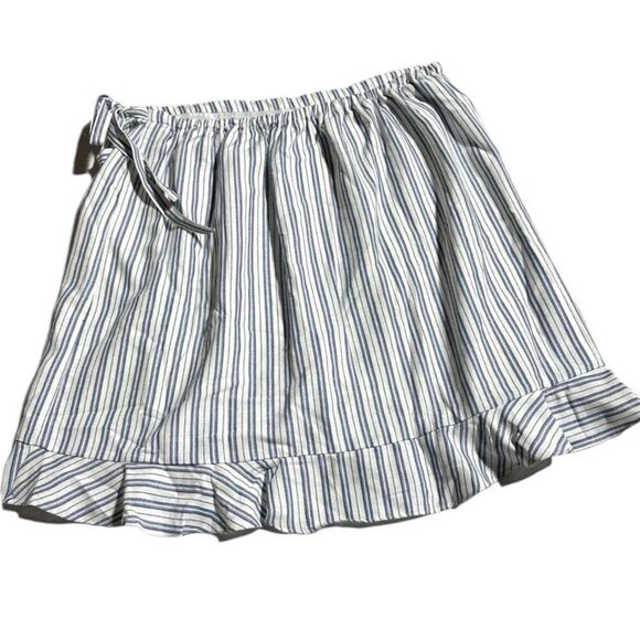 J Crew Mercantile Striped  Blue & White Viscose Cotton Ruffle Short Skirt Sz M N - Picture 2 of 7